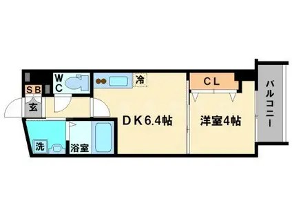 パークヒルズ東三国VISION(1DK/4階)の間取り写真