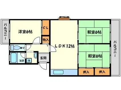 フォルク北千里G棟(3LDK/3階)の間取り写真