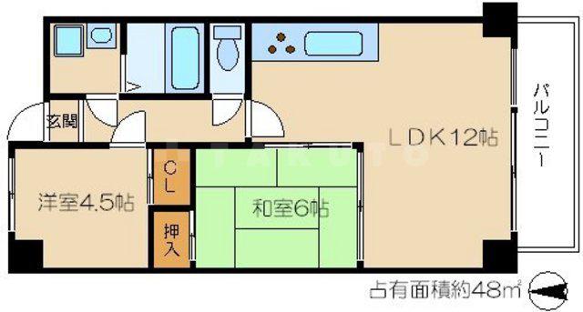 梅田プレミアムコート(2LDK/10階)の間取り写真