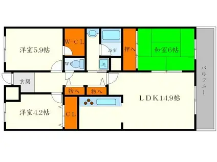 プライムコート北千里(3LDK/6階)の間取り写真