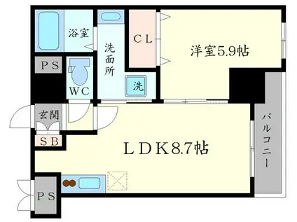 プレアデス千里山田(1LDK/6階)の間取り写真