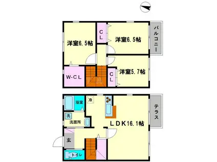 大阪モノレール本線 少路駅(大阪モノレール) 徒歩19分 2階建 築12年(3LDK)の間取り写真