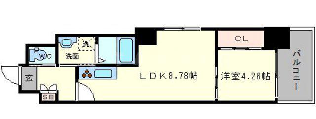 ドュシンビオス桜川(1LDK/9階)の間取り写真