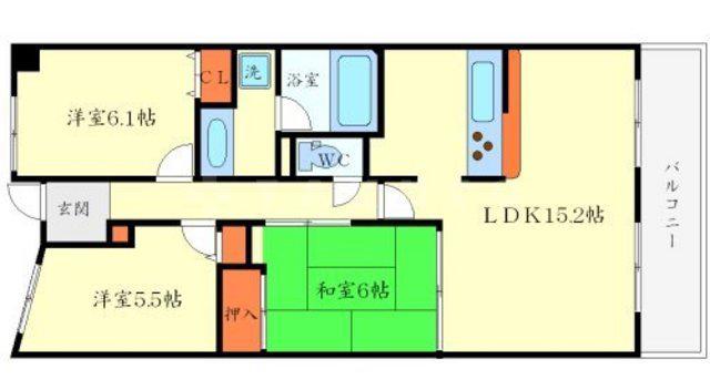 ガーデンフラッツ豊中旭丘センタープライスA棟(3LDK/5階)の間取り写真