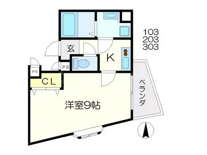 レジデンス緑地公園(1K/2階)の間取り写真