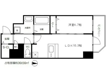 プレサンス堺筋本町駅前シェル(1LDK/7階)の間取り写真