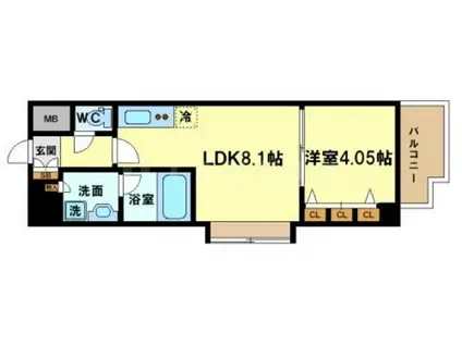 アーデン四ツ橋プライマリーワン(1LDK/12階)の間取り写真