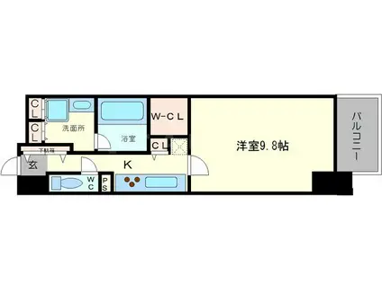 コンフォリア北浜(1K/2階)の間取り写真