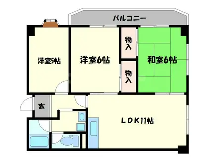 ベルヴュー赤阪(3LDK/5階)の間取り写真