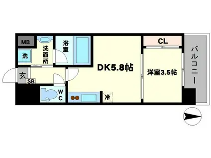 MCOURT江坂(1DK/8階)の間取り写真
