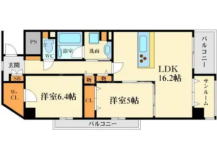 STELLA(2LDK/2階)の間取り写真