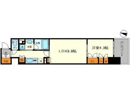 パークアクシス本町(1LDK/5階)の間取り写真