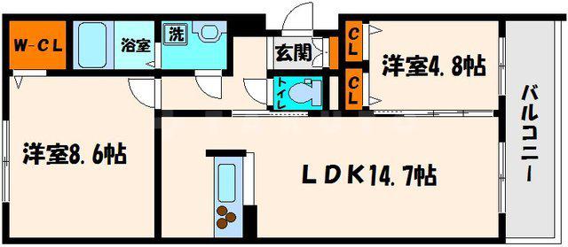 カーサ メロディア(2LDK/2階)の間取り写真