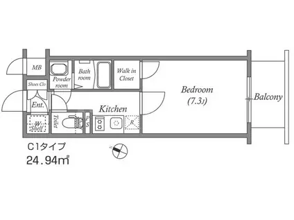 エスリード中之島クロスゲート(1K/2階)の間取り写真