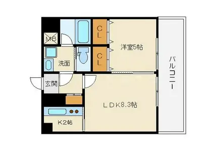ドゥーエ谷町(1LDK/9階)の間取り写真