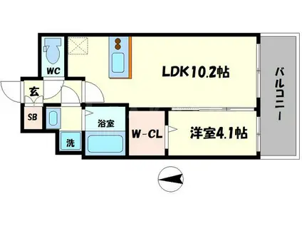 セレニテ堺筋本町プリエ(1LDK/9階)の間取り写真