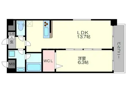 プラシード新町(1LDK/2階)の間取り写真