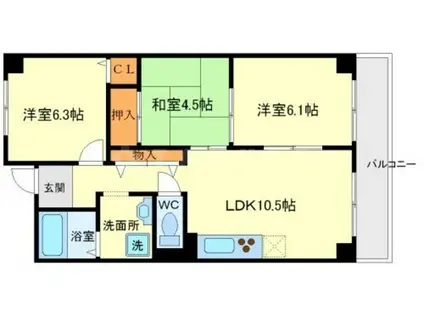 レジデンス穂波(3LDK/6階)の間取り写真