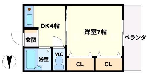 セイントヒル緑地(1DK/2階)の間取り写真
