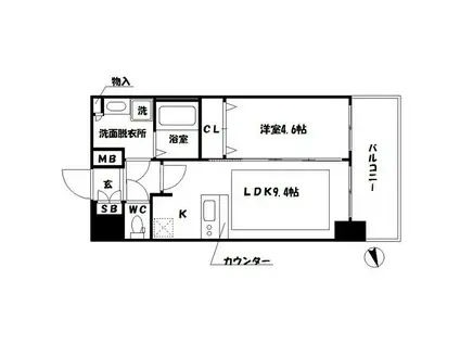 プレサンス立売堀パークシティ(1LDK/13階)の間取り写真