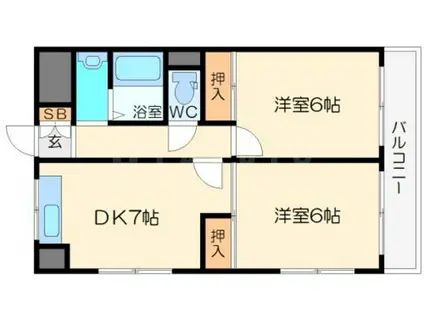 フローライト豊里1(2DK/4階)の間取り写真