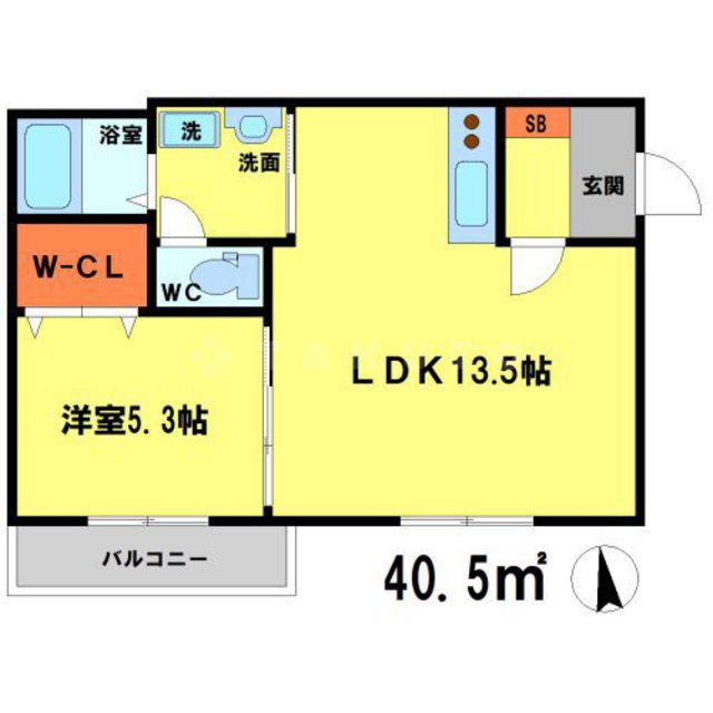 フィユフラッツ豊津グラン(1LDK/1階)の間取り写真