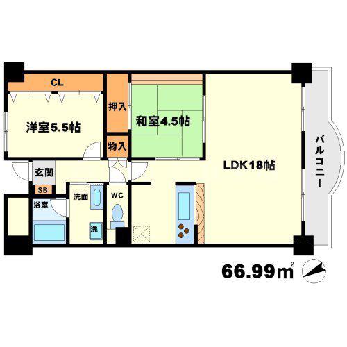 オーク千里山(2LDK/6階)の間取り写真