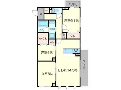 シェトワ千里山(3LDK/3階)の間取り写真