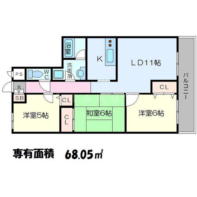 レスカーラ緑地公園(3LDK/3階)の間取り写真