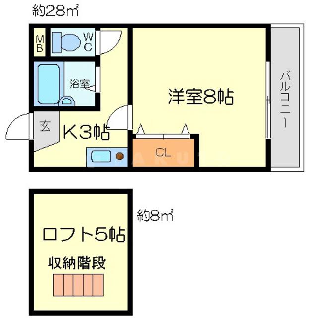ハイムノーベル(1K/3階)の間取り写真