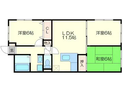 サンフラッツ南桜塚(3LDK/4階)の間取り写真