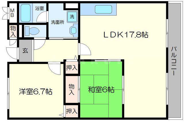 ルミエール西緑丘(2LDK/4階)の間取り写真