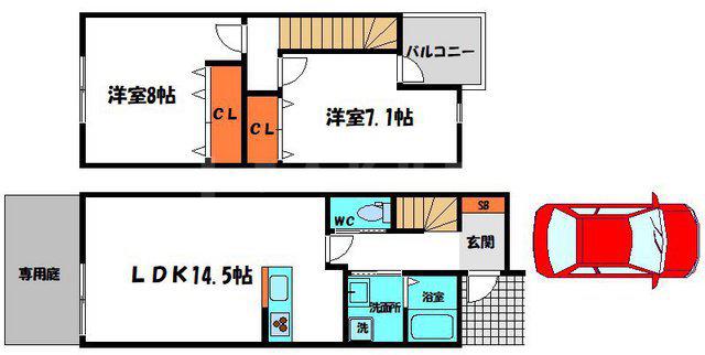 グランドソレイユ(2LDK/1階)の間取り写真