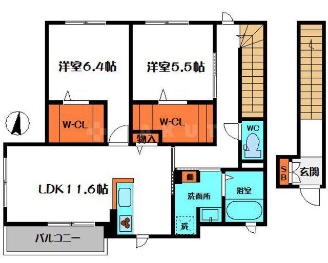 ラフィーネⅣ番館(2LDK/2階)の間取り写真