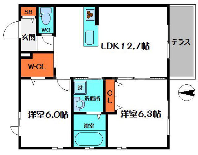 へーベルメゾン西郷通Ⅱ(2LDK/1階)の間取り写真