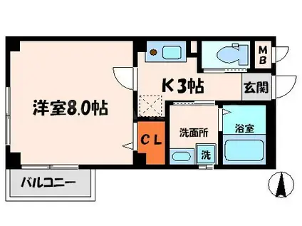 クリアファイン門真(1K/2階)の間取り写真