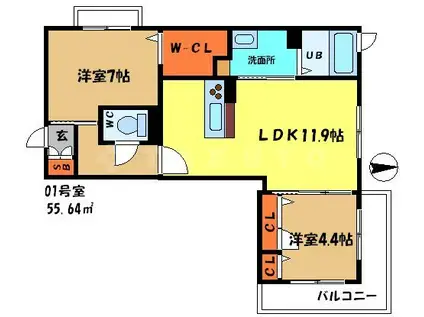シャーメゾン彩 2号館(2LDK/1階)の間取り写真