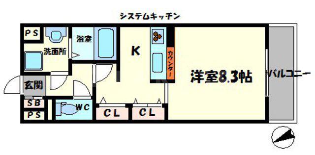 京阪電気鉄道京阪線 守口市駅 徒歩3分 5階建 築22年(1K/3階)の間取り写真