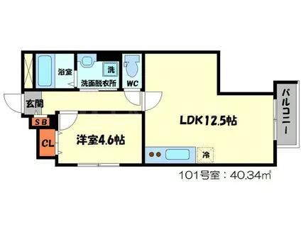 エンジェルズコートK.本町(1LDK/1階)の間取り写真