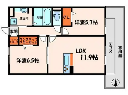 セジュール南寺方(2LDK/1階)の間取り写真