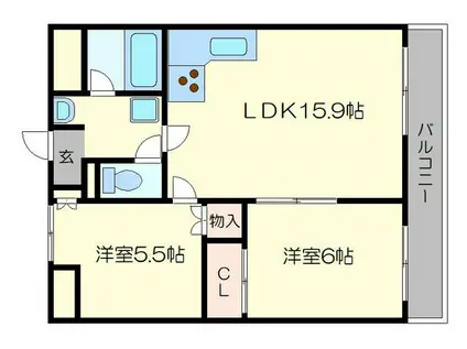 ソレアード西大路五条(2LDK/2階)の間取り写真