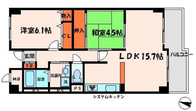 さくら館(2LDK/6階)の間取り写真