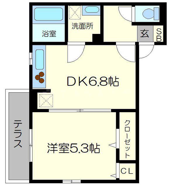 ブリランタ壬生Ⅱ(1DK/1階)の間取り写真
