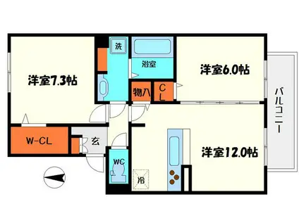 GRAND FELICIA B棟(2LDK/2階)の間取り写真