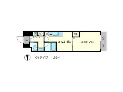 ベラジオ四条烏丸2(1K/2階)の間取り写真