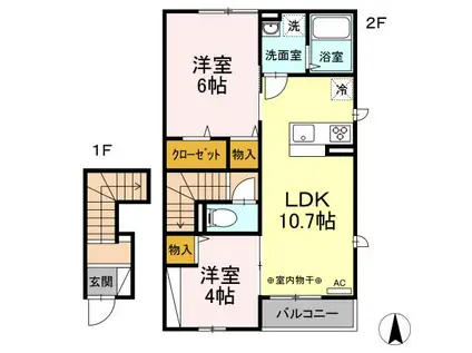 D-ROOM小杉御殿町(2LDK/2階)の間取り写真