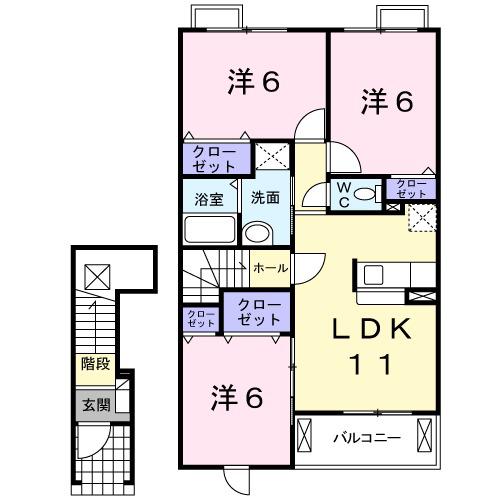 グランドヒルB(3LDK/2階)の間取り写真
