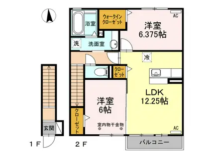 東海道本線 西焼津駅 徒歩22分 2階建 築10年(2LDK/2階)の間取り写真