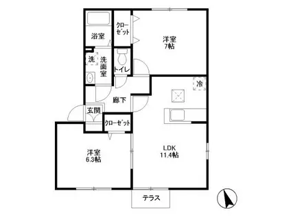 Dフレアタウン長宮III(2LDK/1階)の間取り写真