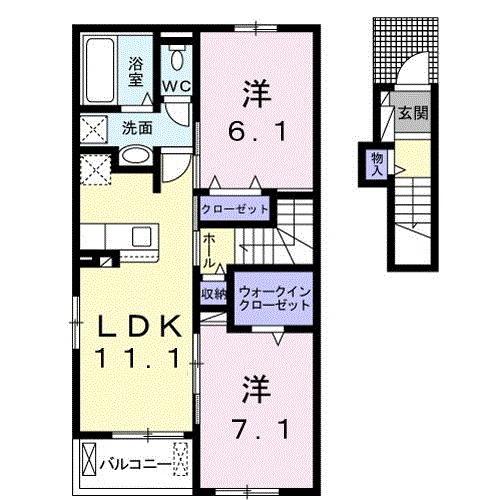 ミルレ クラージュ Ⅲ(2LDK/2階)の間取り写真